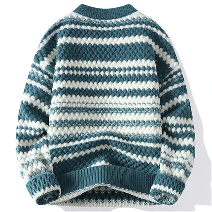 Winter Men's Loose Pullover Male Slim Fit Fashion Knitted Sweater Man Thick Warm Pull Homme Retro Stripe Sweaters