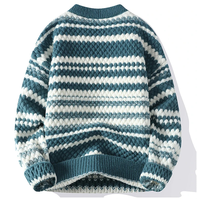 Winter Men's Loose Pullover Male Slim Fit Fashion Knitted Sweater Man Thick Warm Pull Homme Retro Stripe Sweaters