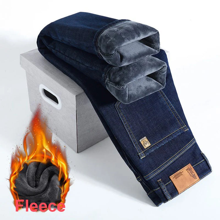 2026 New Jeans Brand Autumn Winter Jeans Warm Flocking Warm Soft Men Activities Warm Fleece Pants Men Jeans Black Blue Colors
