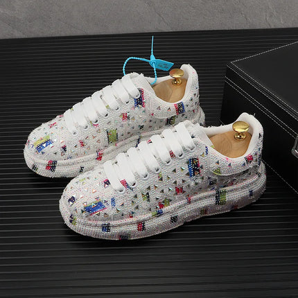 Hot Sale Rhinestone Canvas Shoes Mens Casual Skate Shoes Fashion Street Hip Hop Canvas Sneakers Men Platform Vulcanized Shoes