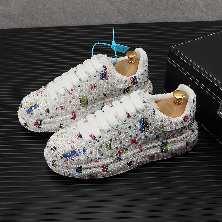 Hot Sale Rhinestone Canvas Shoes Mens Casual Skate Shoes Fashion Street Hip Hop Canvas Sneakers Men Platform Vulcanized Shoes