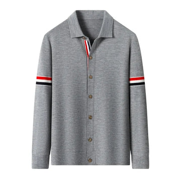 Designer Brand knitted Coat Men's autumn new trend color blocked striped design cardigan Korean casual warm lapel sweater jacket