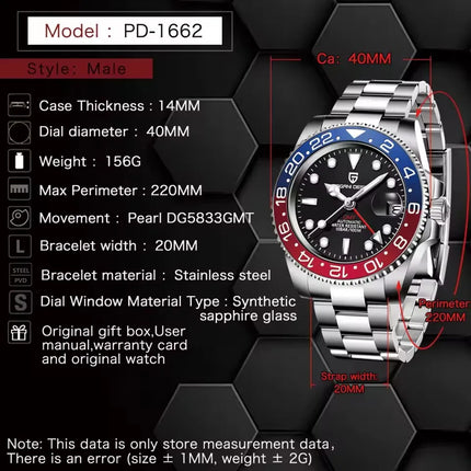 Orologio Meccanico di Lusso da Uomo PAGANI DESIGN 2026 con Ghiera Pepsi Cola da 40MM, Cinturino Jubilee in Acciaio Inossidabile, Impermeabile, Automatico, Regalo per Uomo