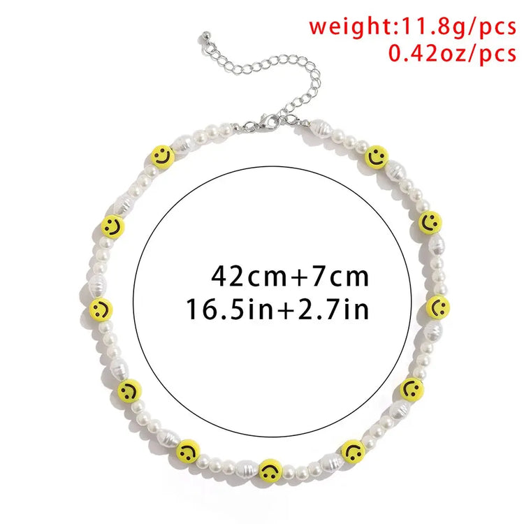 Bracciale con collana con volto sorridente di perle divertenti per donna Uomo Vitalità Sorriso colorato Accessori girocollo con perline Set di gioielli di moda platinumshop