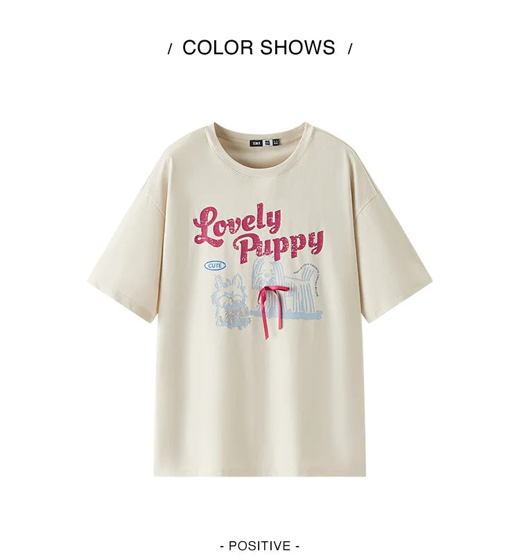 T-shirt a maniche corte Semir da donna, lunghezza media, fantasia carina, stile retrò, nuova collezione estiva 2025, top ampio traspirante, stile di nicchia