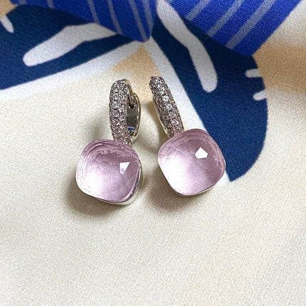 Classic Candy Color Earrings Inlay Transparent Zircon 27Colors Crystal Earrings Platinum Plated Fashion Jewelry For Women PlatiNum