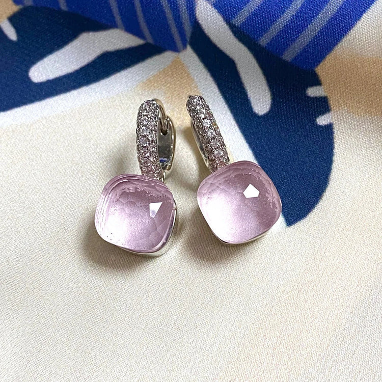 Classic Candy Color Earrings Inlay Transparent Zircon 27Colors Crystal Earrings Platinum Plated Fashion Jewelry For Women PlatiNum