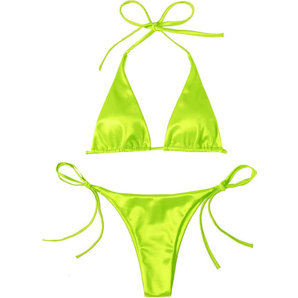 Sexy 13 colori Halter Satin Bikini brasiliano Donna Costumi da bagno Costume da bagno femminile Bikini a due pezzi Bagnante Costume da bagno Swim V4966 platinumshop