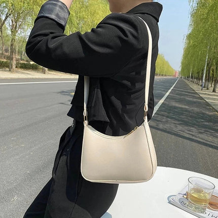 New Women's Fashion Handbags Retro Solid Color PU Leather Shoulder Underarm Bag Casual Women Hobos Handbags sac à main femme PlatiNum