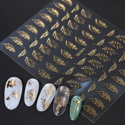 1pcs Gilded Hollow Flower Leaves Nail Art Stickers French Lines Bohemian Tassels 3D Nail Decals Rose Pattern Manicure Decoration