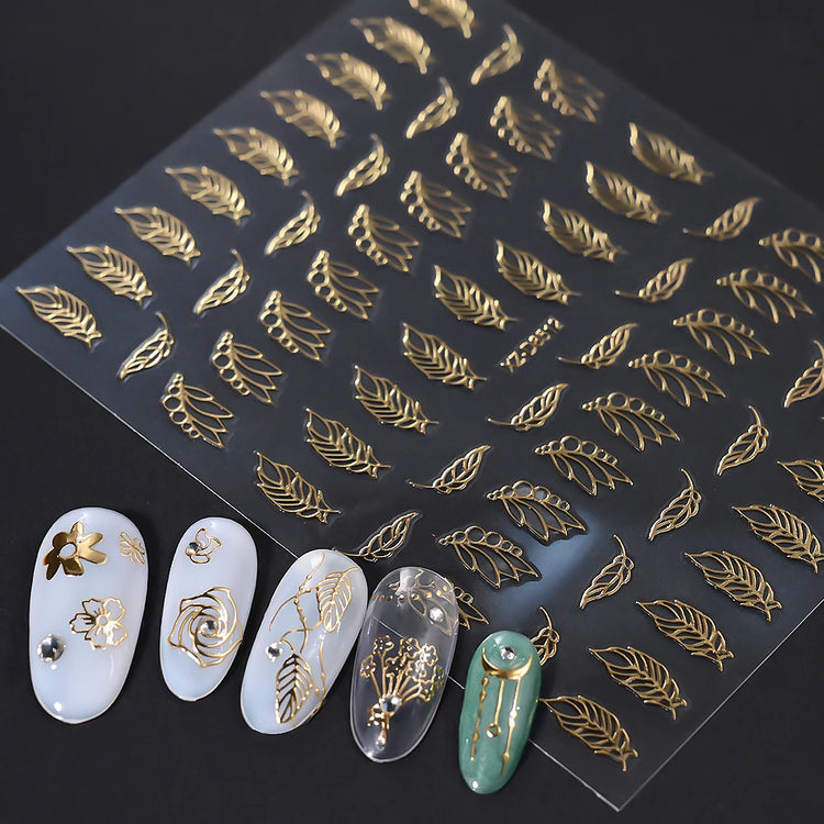 1pcs Gilded Hollow Flower Leaves Nail Art Stickers French Lines Bohemian Tassels 3D Nail Decals Rose Pattern Manicure Decoration