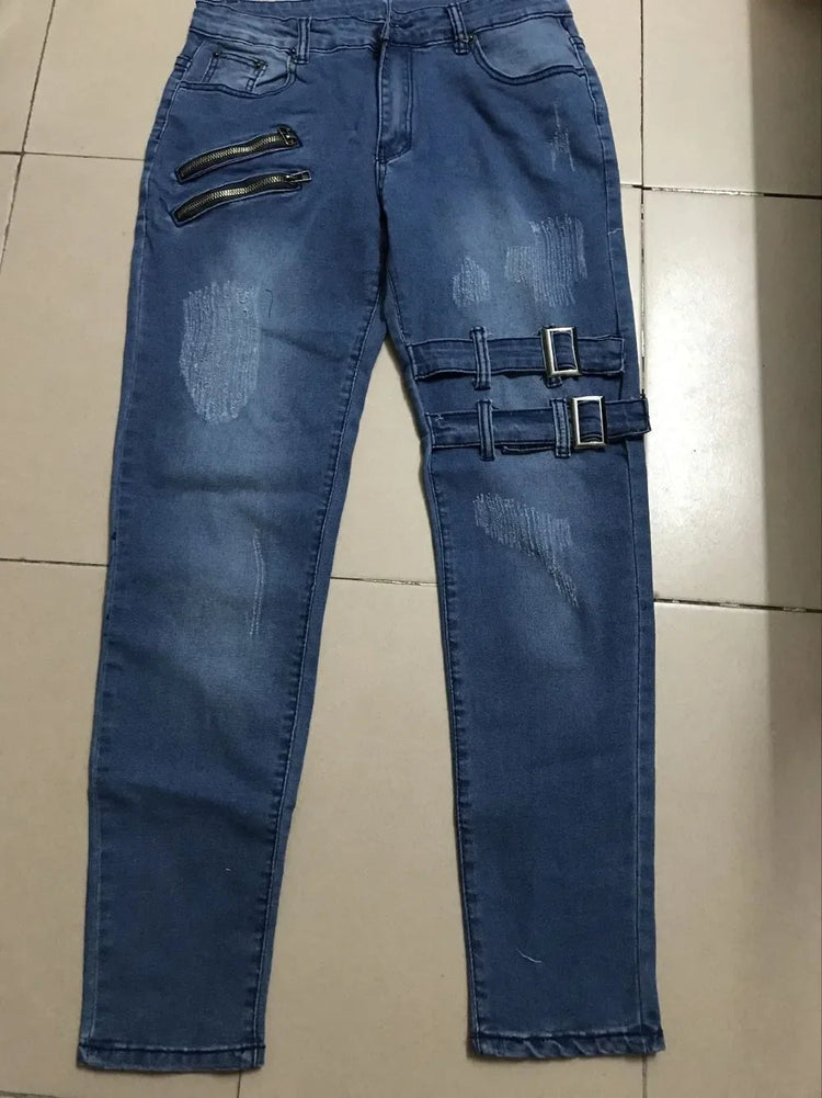 2023 Plus Size Straight Jeans Man Pants Spring Summer Boyfriend Jeans Streetwear Skinny Zips 3 Colors Cacual Long Denim Trousers PlatiNum