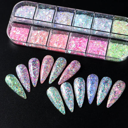 12 Grids Aurora Chameleon Nail Glitter Flakes Irregular Crystal Glass Sequins Powder Shiny Mermaid Paillette Nail Art Decoration 2026