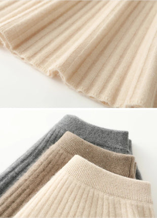 Korean Skirt 100% Merino Wool Women's Knitted Mini Skirt Autumn and Winter Women's Fashion Solid Color Small Umbrella Skirt PlatiNum