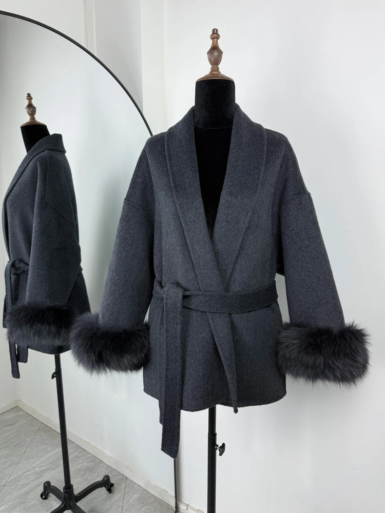 TARUXY Fox Fur Woolen Long Coats Women's Office Lady Removable Elegant Coat Double-sided Wool Overcoat 2025 New Cardigan Jacket
