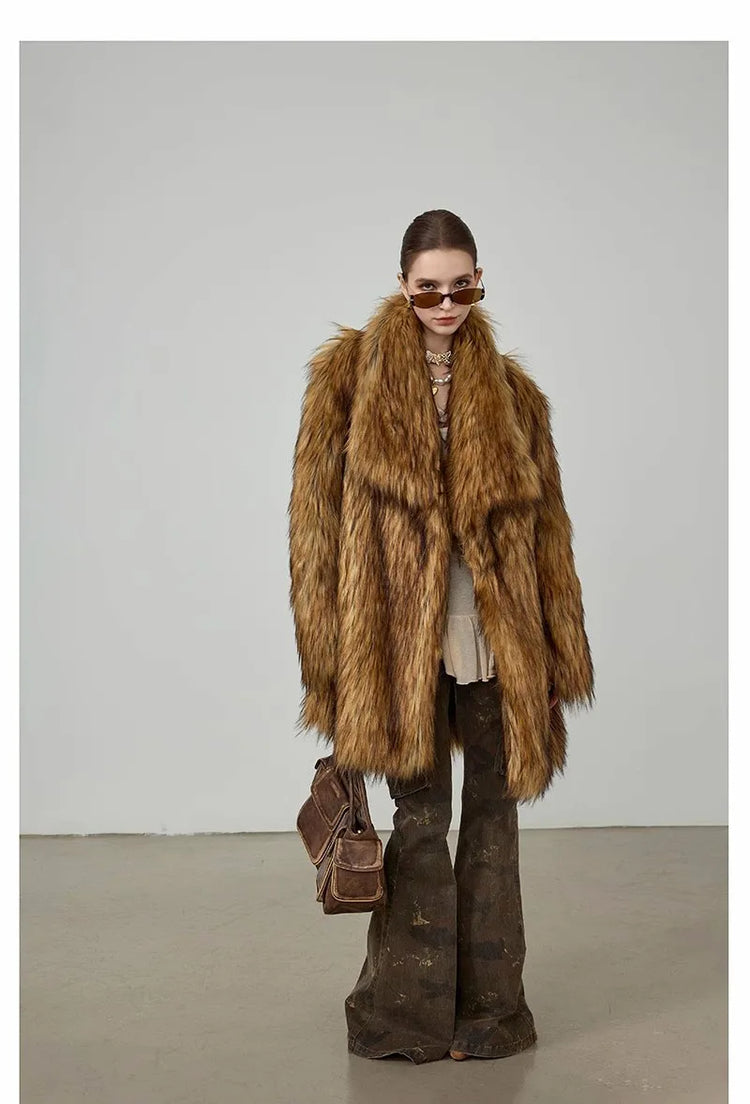 ZADORIN New in Coats & Jackets Luxury Winter Clothes Woman Lapel Long Brown Faux Fur Coat Loose Fluffy Jacket Woman Fur Coats