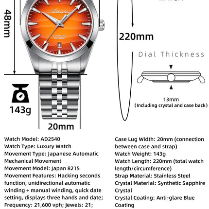 ADDIESDIVE 2026 New Men Watch 39mm Sappphire Automatic 8215 Mechanical Wristwatch 316L Stainless Steel Luminous Waterproof 200m