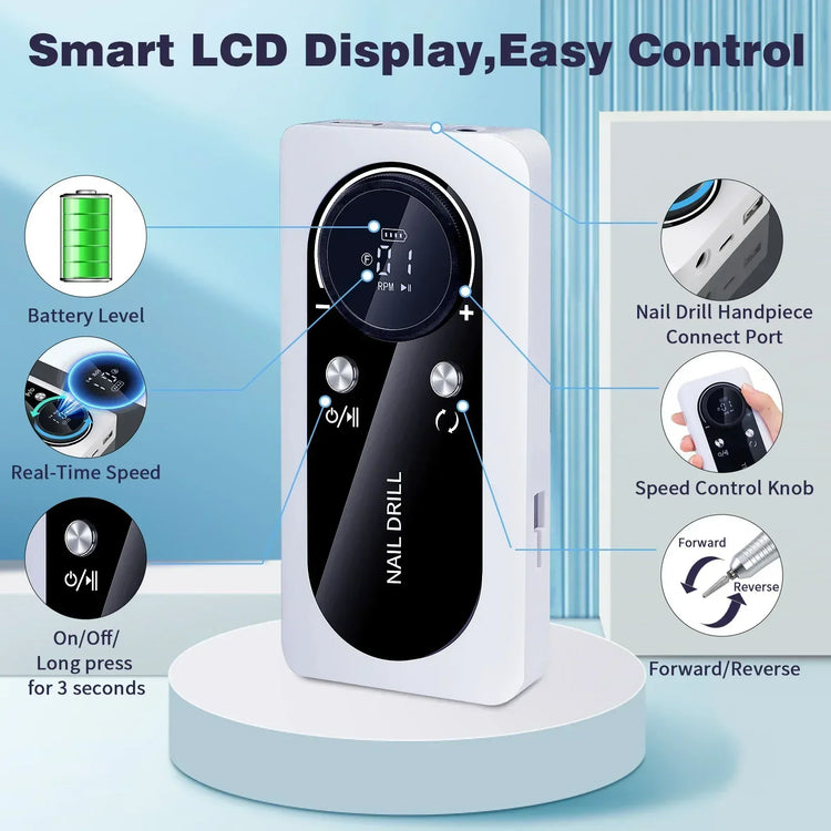 Wireless Portable Rechargeable Electric Nail Polishing Machine New Cordless Nail Surface Polisher Gel Nail Remover Professional Home Salon Manicure Pedicure Care Tool For DIY Nail Art Design