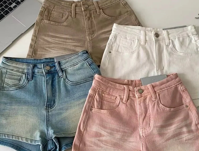 SINGREINY Women's Gradient Denim Shorts, High Quality, Aesthetic, Casual, Comfortable, American Retro Style, Basic, Beach