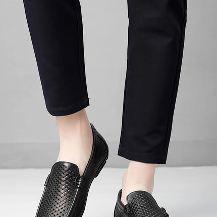 Mocassini da uomo in vera pelle traspirante con suola in gomma, scarpe casual slip-on, mocassini da uomo traforati