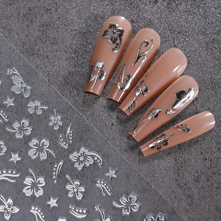 1pc 3D Hibiscus Flowers Nail Sticker White Black Flower Petals Adhesive Decals Pink Golden Floral Slider For Nail Art Decoration