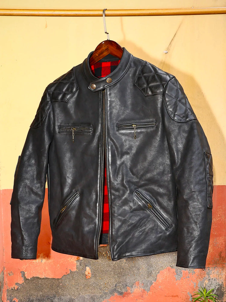 Genuine Leather Jacket Men Black Biker Coat Warm Windproof Snap Collar Zip Pockets Vintage Motorcycle Jacket Autumn Winter