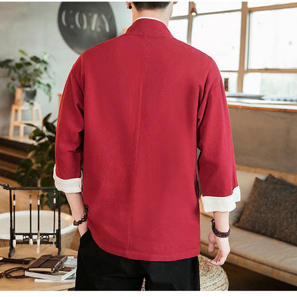Nuova Camicia Uomo Kimono Giapponese in Cotone e Lino, T-shirt Comoda e Traspirante, Costume da Samurai Tradizionale, Camicia Casual Haori per Uomo