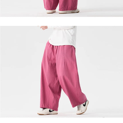 Pantaloni a gamba larga da uomo comodi da indossare Pantaloni casual Pantaloni Harun giapponesi Pantaloni sportivi con coulisse a lanterna da uomo Taglie forti