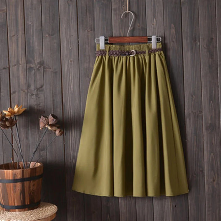 Gonna estiva midi al ginocchio da donna con cintura Gonna da scuola a pieghe a vita alta da donna coreana alla moda femminile