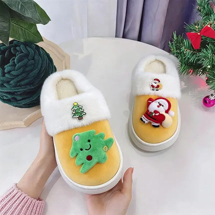 2026 Women Cute Santa Claus Plush Christmas Slippers Winter Warm Furry Fur Indoor Slippers Woman Platform Home Slides Girls Gift