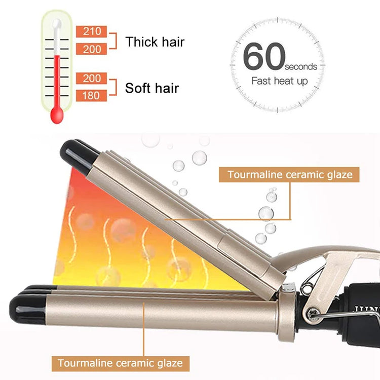 3 in 1 Deep and Small Reversible Big and Small Wave Styles Triple Barrel Deep Hair Waver Curling Iron and Curler