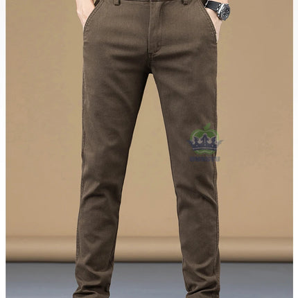 Autumn Winter Cotton Fabric Stretch Casual Pants Men Slim Fit Grey Black Korea Work Classic Brown Cargo Trousers Male 28-38