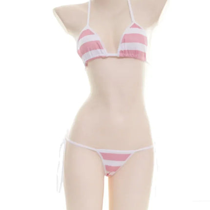 Women Sexy Lingerie Lolita Kawaii Striped Mini Bra Panties Set Japanese Anime Cosplay Underwear Naughty Erotic Costumes