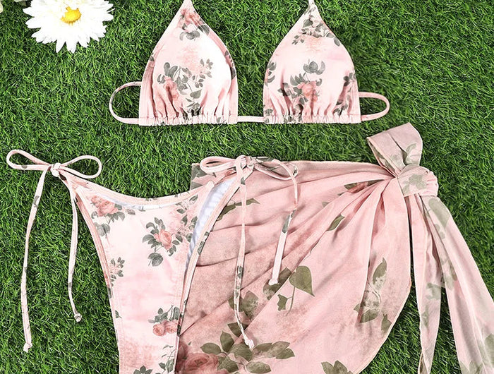Miyouj Bikini Stampato con Fascia 2026, Costume da Bagno a Triangolo Tre Pezzi a Vita Bassa, Biquini Donna, Abbigliamento da Mare Estivo platinumshop