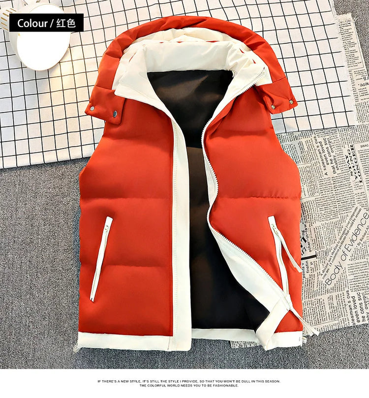 New Hooded Casual Men Waistcoat Comfortable Warm Zipper Male Sleeveless Jackets Solid Color Windproof Clothing for Men Spring