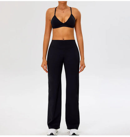 Women High Waist Wide Leg Pants Leggings Tights Fitness Bell-bottoms Yoga Elastic Leggings Push Up Gym Workout Flared Pants