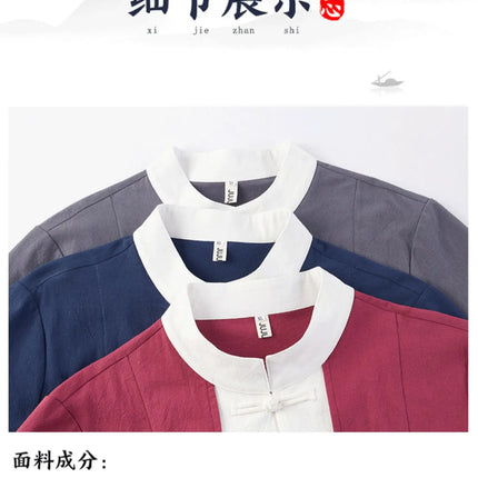 Camicie da uomo tradizionali Camicie da uomo in cotone e lino retrò stile cinese Camicette casual da uomo Kung Fu Tai Chi Tang da meditazione Zen