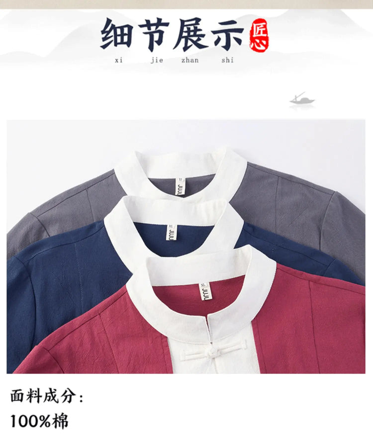 Camicie da uomo tradizionali Camicie da uomo in cotone e lino retrò stile cinese Camicette casual da uomo Kung Fu Tai Chi Tang da meditazione Zen