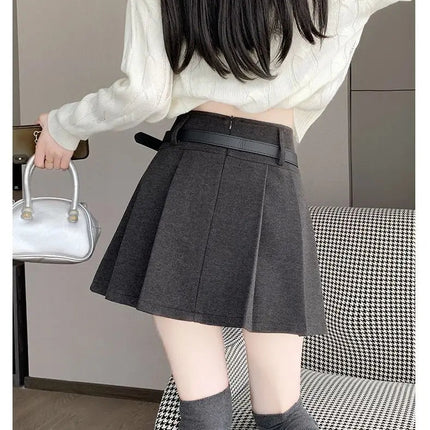 Autumn and Winter 2025 New High-waisted A-line Skirt College Style Sweet Versatile Woolen Pleated Skirt PlatiNum