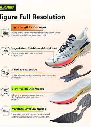 Xtep 2000KM 2.0 Running Shoes Women  Summer Shock Absorption Professional TPU Sneakers 876218110044 (suggest half size down) PlatiNum
