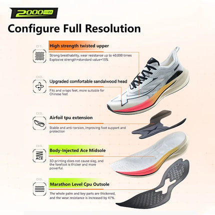 Xtep 2000KM 2.0 Running Shoes Women  Summer Shock Absorption Professional TPU Sneakers 876218110044 (suggest half size down) PlatiNum