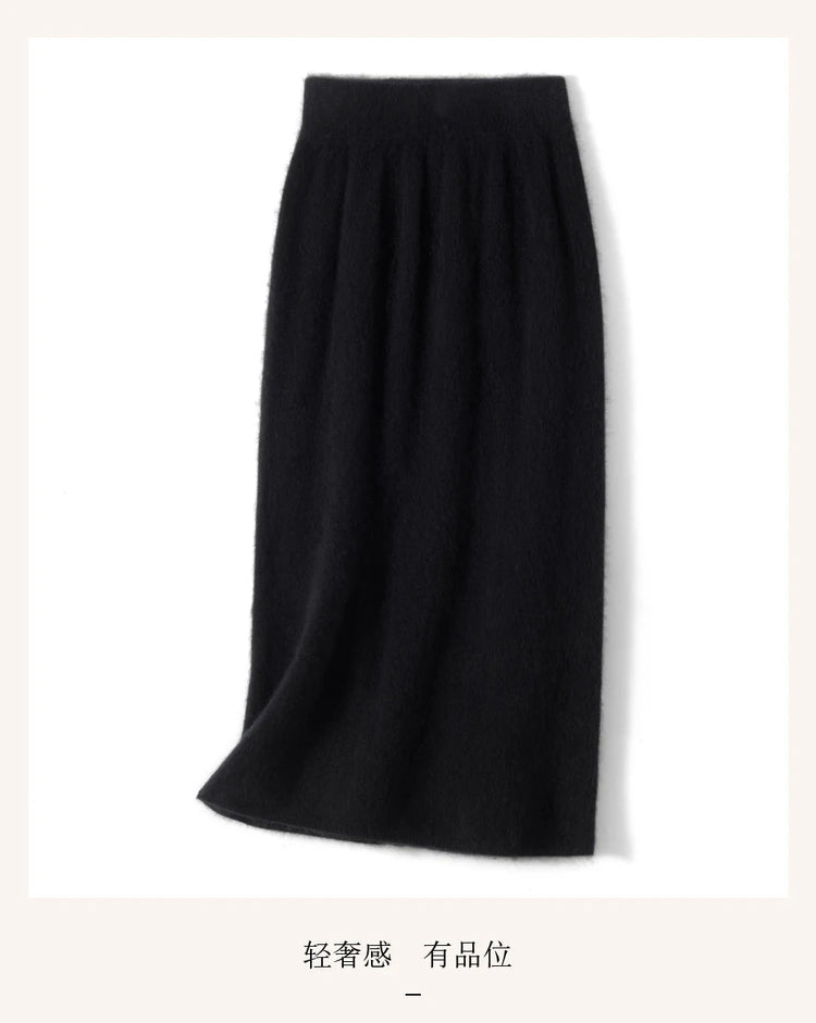 Autumn Winter Knitted Woolen High Waist Slim Fit Half-length Skirt Women's Mid-length Wrap Bodycon Skirt Elegant Commute Style PlatiNum