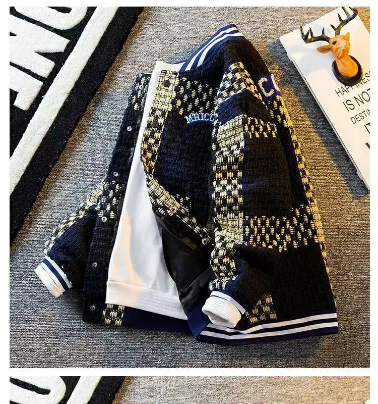 Autumn Winter New Men's Cardigan Single-Breasted Fashion Knit Sweater Stitching Colorblock O Collar Coats Swearter Jackets