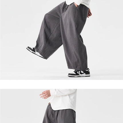 Pantaloni a gamba larga da uomo comodi da indossare Pantaloni casual Pantaloni Harun giapponesi Pantaloni sportivi con coulisse a lanterna da uomo Taglie forti