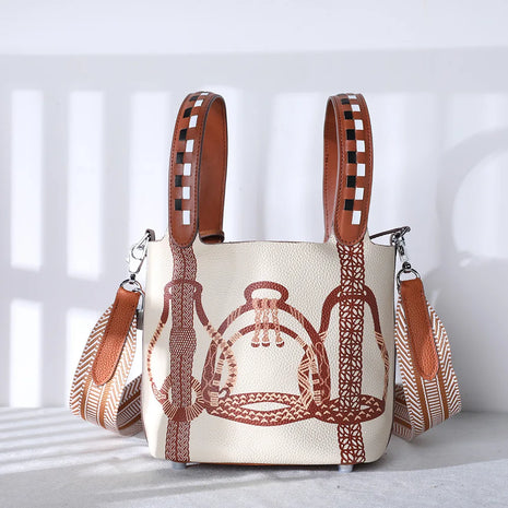 Borsa Tote da Donna Multicolore con Patchwork e Effetto Granulato, in Pelle PU con Manico Superiore e Tracolla Larga a Righe, Borsa a Secchiello Casual per lo Shopping