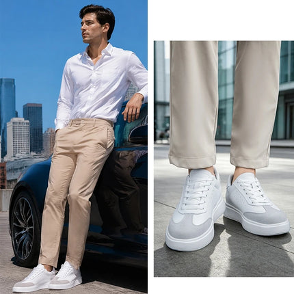 7CM Invisible Height Elevator Shoes for Men Breathable Comfort Leather Casual Sneakers Thick Platform Sole Lace Up Lift Sports