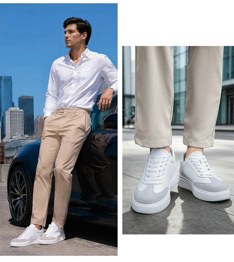 7CM Invisible Height Elevator Shoes for Men Breathable Comfort Leather Casual Sneakers Thick Platform Sole Lace Up Lift Sports