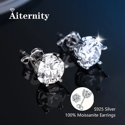 100% Real Sterling Silver S925 Moissanite Earrings Stud  With 2 Certificate D VVS1 Pass Diamond Test Pen For Women Men Jewelry PlatiNum