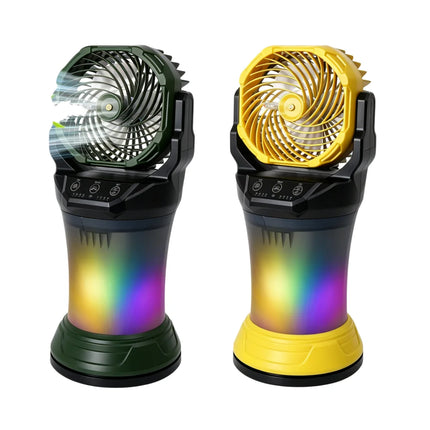 Ventilatore Nebulizzatore da Campeggio Esterno ABS+PP 2000ml 15000mAh con Nano Spray, Torcia RGB e 4 Velocità, Rotazione a 90° °   Oscillazione Giallo/Verde Scuro