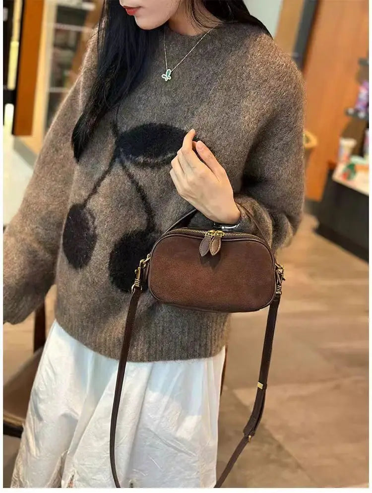 Women's Genuine Suede Cowhide Leather Shoulder Bag Soft Cow Versatile Ladies Crossbody Bag Trendy Luxury Female Designer PlatiNum